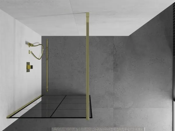 MEXEN/S - KIOTO Sprchová zástena WALK-IN 70x200 cm 8 mm, zlatá, čierny vzor 1 800-070-101-50-77