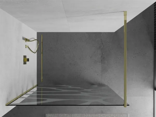 MEXEN/S - KIOTO Sprchová zástena WALK-IN 70x200 cm 8 mm, zlatá, biely vzor 800-070-101-50-97