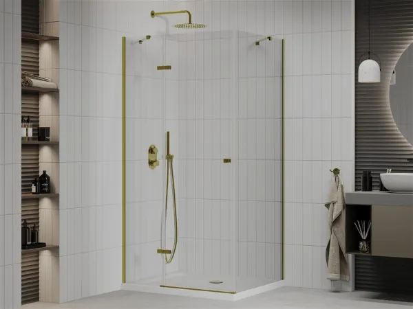 MEXEN/S - Roma sprchovací kút otvárací 120x70, sklo transparent, zlatá + vanička 854-120-070-50-00-4010