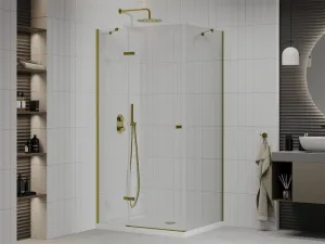 MEXEN/S - Roma sprchovací kút otvárací 120x70, sklo transparent, zlatá + vanička 854-120-070-50-00-4010