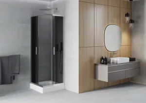 MEXEN/S - Rio štvorcový sprchovací kút 70 x 70, grafit, chróm + vanička Rio 860-070-070-01-40-4510