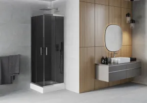 MEXEN/S - Rio štvorcový sprchovací kút 70 x 70, grafit, chróm + vanička Rio 860-070-070-01-40-4510