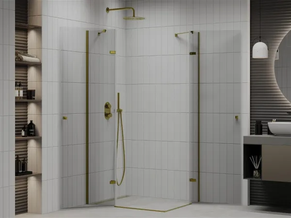 MEXEN/S - ROMA sprchovací kút 90x90, transparent, zlato 854-090-080-50-00-02