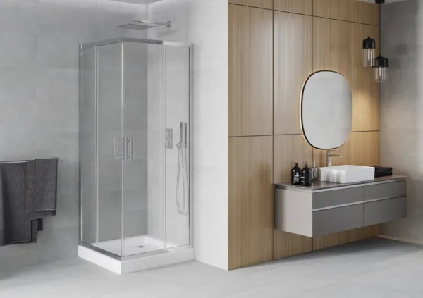 MEXEN/S - Rio štvorcový sprchovací kút 80 x 80, transparent, chróm + vanička Rio 860-080-080-01-00-4510