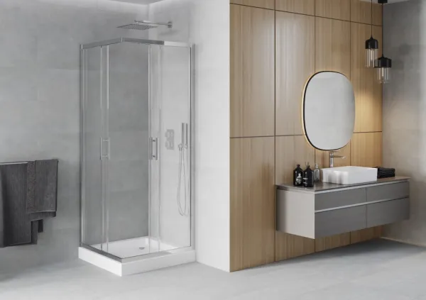 MEXEN/S - Rio štvorcový sprchovací kút 80 x 80, transparent, chróm + vanička Rio 860-080-080-01-00-4510