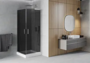 MEXEN/S - Rio štvorcový sprchovací kút 80 x 80, grafit, chróm + vanička Rio 860-080-080-01-40-4510