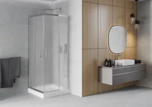 MEXEN/S - Rio štvorcový sprchovací kút 80 x 80, mráz, chróm + vanička so sifónom Rio, biela 860-080-080-01-30-4510