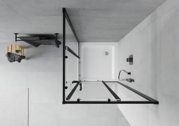 MEXEN/S - Rio štvorcový sprchovací kút 80 x 80, transparent, čierny + vanička so sifónom Rio, biela 860-080-080-70-00-4510