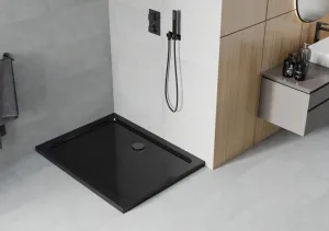 MEXEN/S - Flat sprchová vanička obdĺžniková slim 110 x 90, čierna + čierny sifón 40709011B
