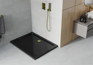 MEXEN/S - Flat sprchová vanička obdĺžniková slim 120 x 80, černá + zlatý sifón 40708012G