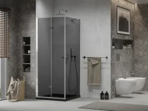 MEXEN/S - Lima sprchovací kút 90x90, grafit, chróm + čierna vanička so sifónom 856-090-090-01-40-4070
