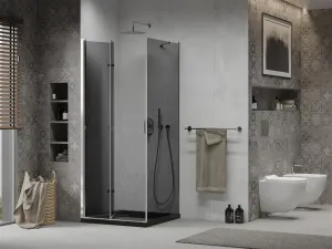 MEXEN/S - Lima sprchovací kút zalamovacie dvere 80 x 80, grafit, chróm + Flat čierna vanička so sifónom 856-080-080-01-40-4070