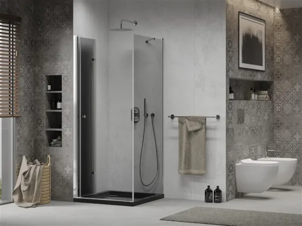 MEXEN/S - Lima sprchovací kút zalamovacie dvere 80 x 80, grafit, chróm + Flat čierna vanička so sifónom 856-080-080-01-40-4070