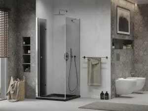 MEXEN/S - Lima sprchovací kút zalamovacie dvere 80 x 80, grafit, chróm + Flat čierna vanička so sifónom 856-080-080-01-40-4070