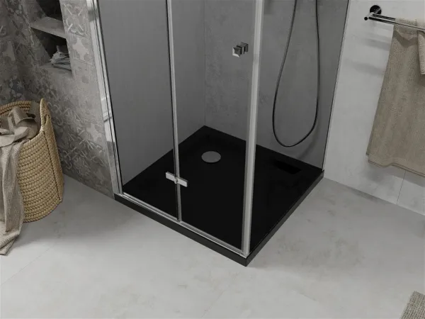 MEXEN/S - Lima sprchovací kút zalamovacie dvere 80 x 80, grafit, chróm + Flat čierna vanička so sifónom 856-080-080-01-40-4070