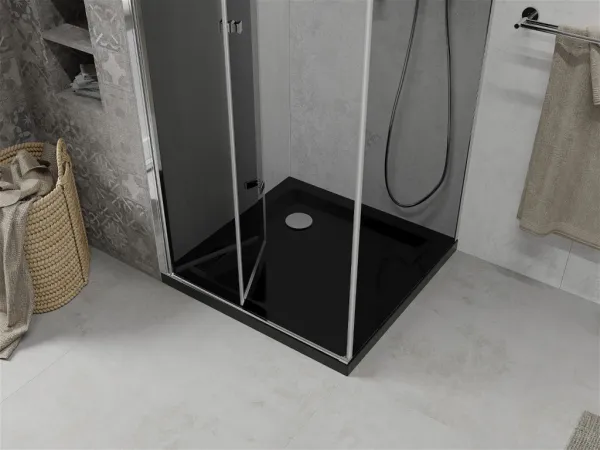 MEXEN/S - Lima sprchovací kút zalamovacie dvere 80 x 80, grafit, chróm + Flat čierna vanička so sifónom 856-080-080-01-40-4070
