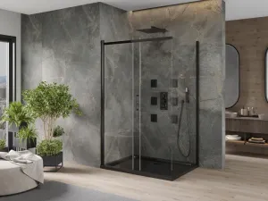 MEXEN/S - Omega sprchovací kút 100x80, transparent, čierna + čierna vanička so sifónom 825-100-080-70-00-4070B