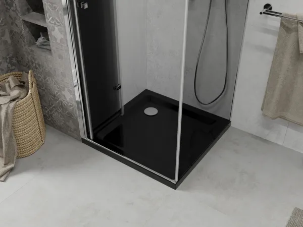 MEXEN/S - Lima sprchovací kút zalamovacie dvere 80 x 80, grafit, chróm + Flat čierna vanička so sifónom 856-080-080-01-40-4070