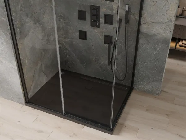 MEXEN/S - Omega sprchovací kút 100x80, transparent, čierna + čierna vanička so sifónom 825-100-080-70-00-4070B