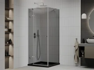 MEXEN/S - Roma sprchovací kút 90x90, grafit, chróm + čierna vanička so sifónom 854-090-090-01-40-4070