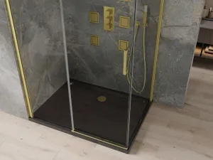 MEXEN/S - Omega sprchovací kút 100x90, transparent, zlatá + čierna vanička so sifónom 825-100-090-50-00-4070G