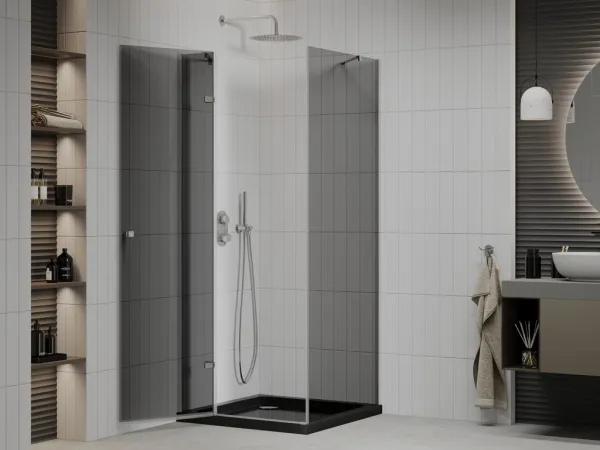 MEXEN/S - Roma sprchovací kút 90x90, grafit, chróm + čierna vanička so sifónom 854-090-090-01-40-4070