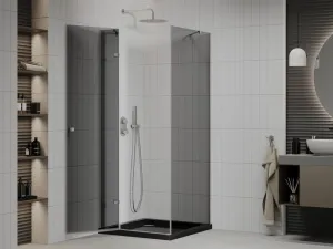 MEXEN/S - Roma sprchovací kút 90x90, grafit, chróm + čierna vanička so sifónom 854-090-090-01-40-4070