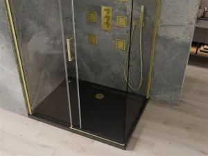 MEXEN/S - Omega sprchovací kút 100x90, transparent, zlatá + čierna vanička so sifónom 825-100-090-50-00-4070G