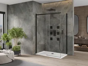 MEXEN/S - Omega sprchovací kút 130x70, transparent, čierna + biela vanička so sifónom 825-130-070-70-00-4010B