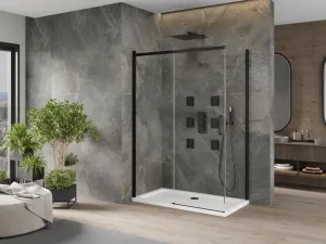 MEXEN/S - Omega sprchovací kút 130x70, transparent, čierna + biela vanička so sifónom 825-130-070-70-00-4010B