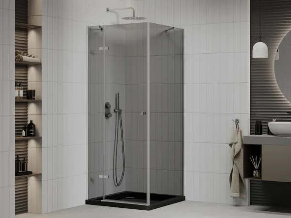 MEXEN/S - Roma sprchovací kút 80x80, grafit, chróm + čierna vanička so sifónom 854-080-080-01-40-4070