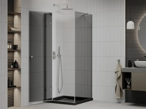 MEXEN/S - Roma sprchovací kút 80x80, grafit, chróm + čierna vanička so sifónom 854-080-080-01-40-4070