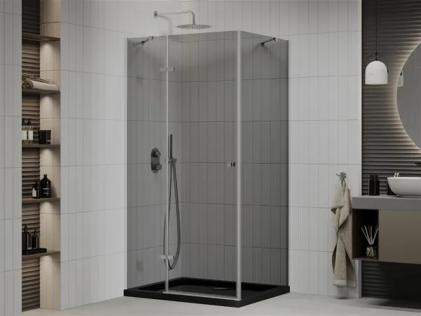 MEXEN/S - Roma sprchovací kút 90x100, grafit, chróm + čierna vanička so sifónom 854-090-100-01-40-4070