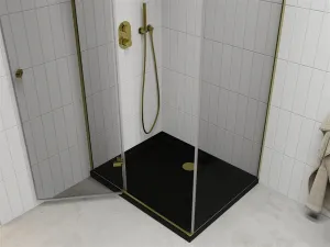 MEXEN/S - Roma sprchovací kút 80x100, transparent, zlatá + čierna vanička so sifónom 854-080-100-50-00-4070G
