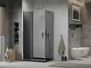MEXEN/S - Lima sprchovací kút 100x80, grafit, chróm + čierna vanička so sifónom 856-100-080-01-40-4070