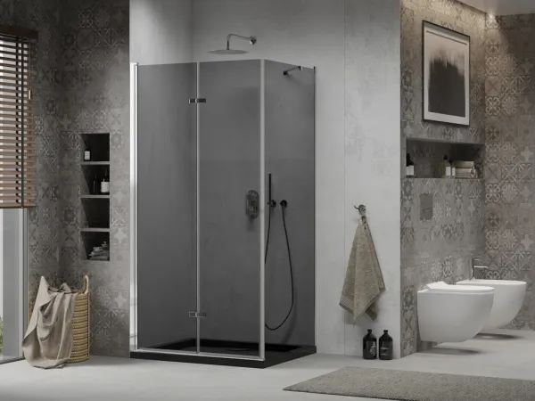 MEXEN/S - Lima sprchovací kút 100x80, grafit, chróm + čierna vanička so sifónom 856-100-080-01-40-4070