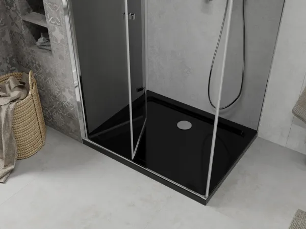 MEXEN/S - Lima sprchovací kút 80x100, grafit, chróm + čierna vanička so sifónom 856-080-100-01-40-4070