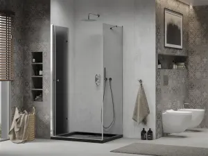 MEXEN/S - Lima sprchovací kút 100x90, grafit, chróm + čierna vanička so sifónom 856-100-090-01-40-4070