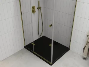 MEXEN/S - Roma sprchovací kút 120x80, transparent, zlatá + čierna vanička so sifónom 854-120-080-50-00-4070G