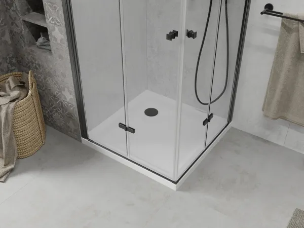 MEXEN/S - Lima Duo sprchovací kút 70x70, transparent, čierna + vanička so sifónom 856-070-070-70-02-4010B