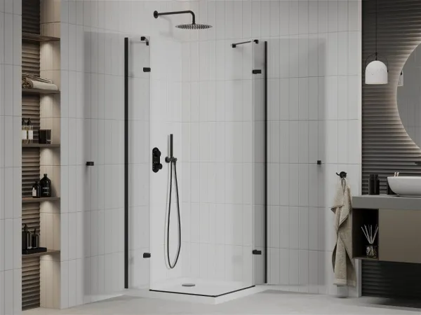 MEXEN/S - Roma Duo sprchovací kút 70x70, transparent, čierna + vanička so sifónom 854-070-070-70-02-4010B