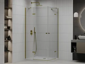 MEXEN/S - Roma Duo sprchovací kút 80x70, transparent, zlatá + vanička so sifónom 854-080-070-50-02-4010G