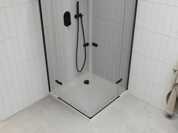 MEXEN/S - Roma Duo sprchovací kút 70x70, transparent, čierna + vanička so sifónom 854-070-070-70-02-4010B