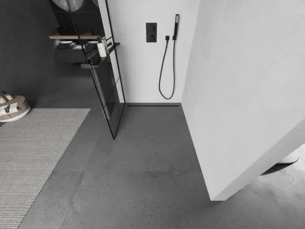 MEXEN/S - KIOTO Sprchová zástena WALK-IN s poličkou a držiakom uterákov 80 x 200, transparent/čierna 8 mm, čierna 800-080-121-70-77