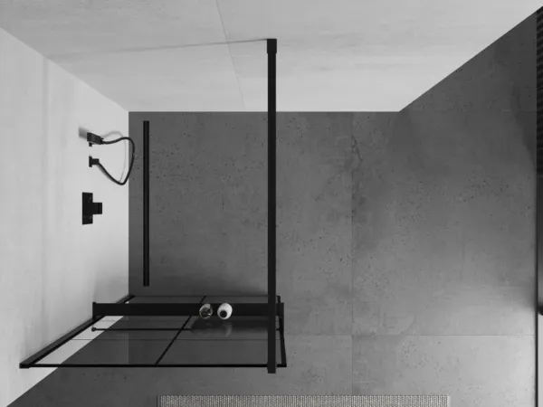MEXEN/S - KIOTO Sprchová zástena WALK-IN s poličkou a držiakom uterákov 80 x 200, transparent/čierna 8 mm, čierna 800-080-121-70-77