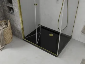 MEXEN/S - Lima sprchovací kút zalamovacie dvere 100 x 80, transparent, zlatý + Flat čierna vanička so sifónom 856-100-080-50-00-4070G