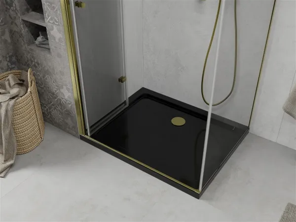 MEXEN/S - Lima sprchovací kút zalamovacie dvere 100 x 80, transparent, zlatý + Flat čierna vanička so sifónom 856-100-080-50-00-4070G