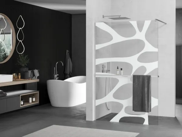 MEXEN/S - KIOTO Sprchová zástena WALK-IN s poličkou a držiakom uterákov 70 x 200, biely dekor 8 mm, chróm 800-070-121-01-97