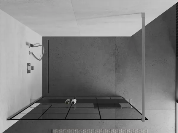 MEXEN/S - KIOTO Sprchová zástena WALK-IN s poličkou a držiakom uterákov 90 x 200, transparent/čierna 8 mm, chróm 800-090-121-01-78