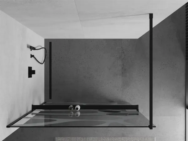 MEXEN/S - KIOTO Sprchová zástena WALK-IN s poličkou a držiakom uterákov 90 x 200, transparent/biely dekor 8 mm, čierna 800-090-121-70-97